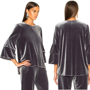 Tibi Bell Sleeve Stretch Velvet Top Grey Casual Women’s 4